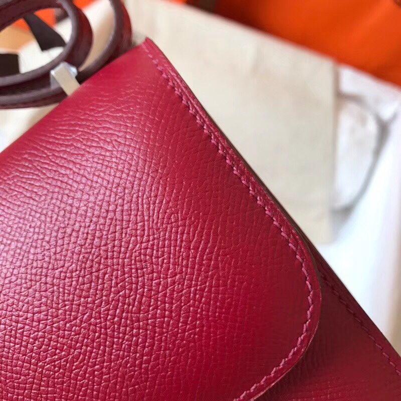 Hermes Constance 24cm Shoulder Bag In Burgundy Epsom Leather